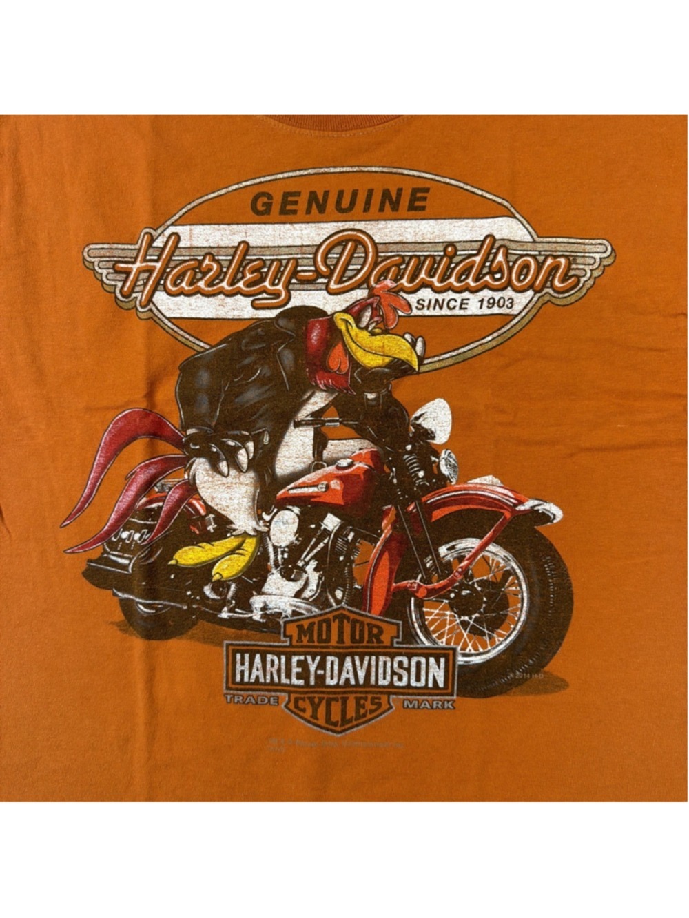 Y2K Harley Davidson American Eagle shirt Corinth TX Sz M Foghorn Leghorn Orange - Picture 3 of 8